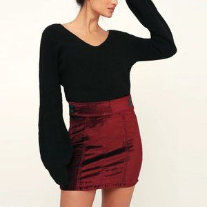 Free People Retro Mini Wine Red Velvet Mini Skirt